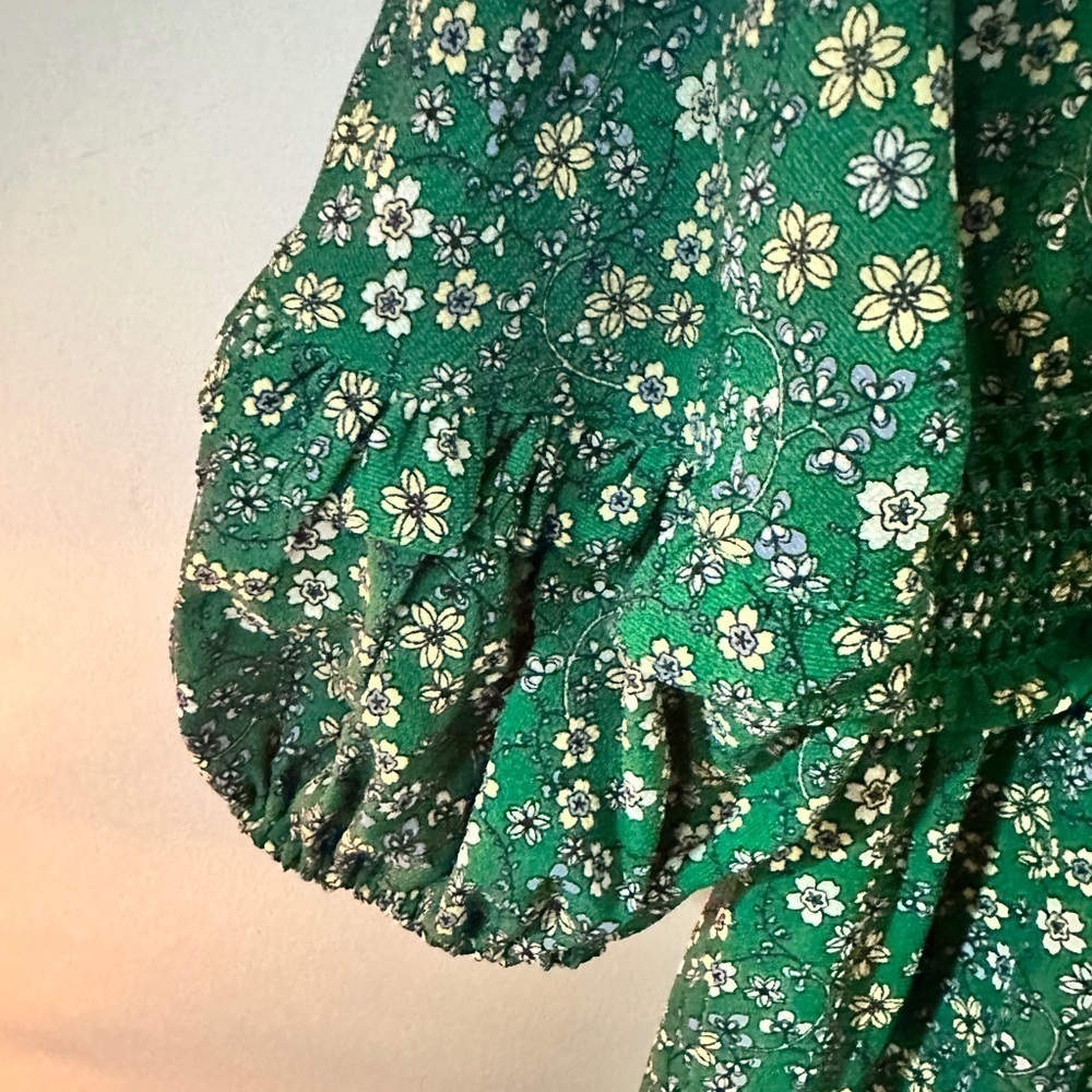 Max Studio Green Floral Bohemian Prairie Dress Size Small - Picture 7 of 7